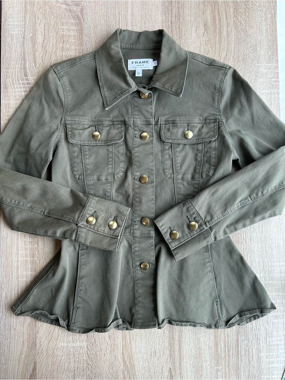 Frame Denim Olive Green Peplum Utility Jacket XS